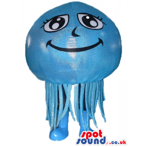 Blue jellyfish with a big head, big eyes and a big smile -