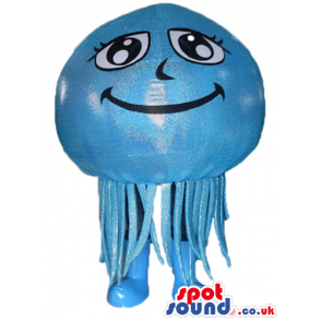 Blue jellyfish with a big head, big eyes and a big smile -