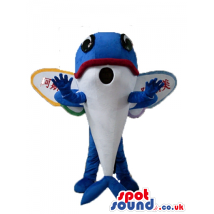 Blue shark with a white belly, red lips and wings - Custom