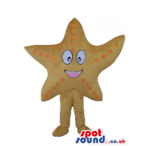 Yellow starfish with orange dots and big eyes - Custom Mascots