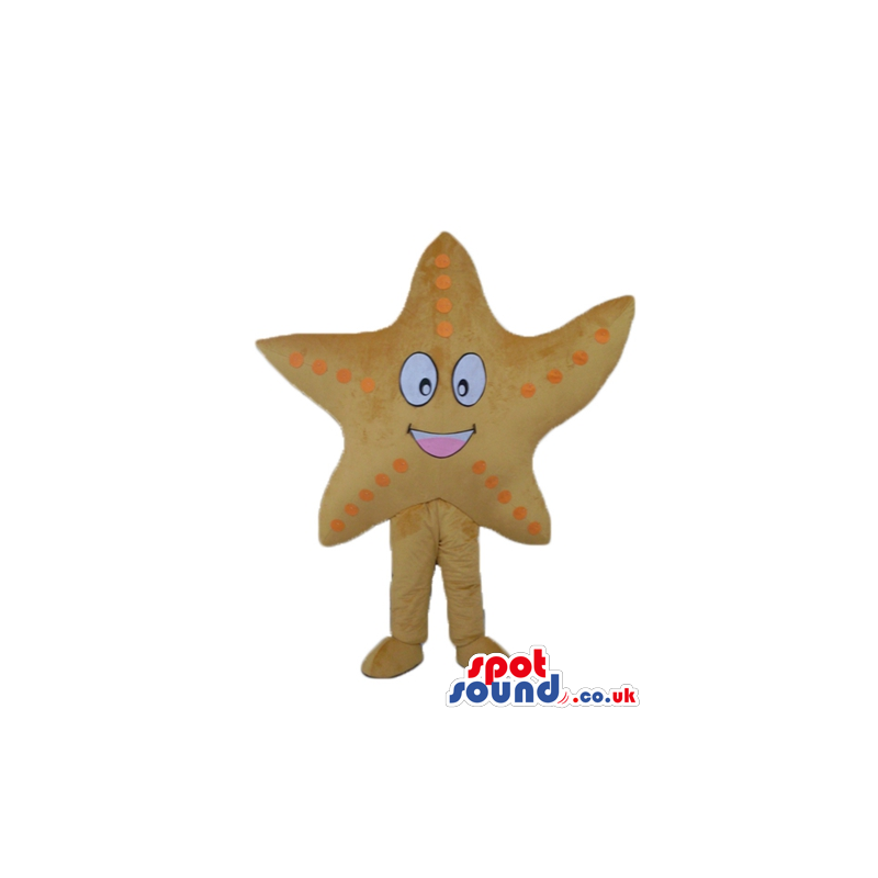 Yellow starfish with orange dots and big eyes - Custom Mascots