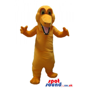 Yellow crocodile with a pink tongue - Custom Mascots