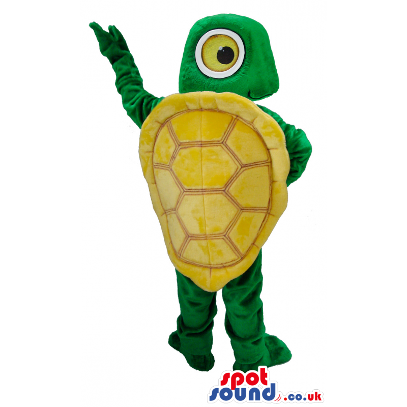 Green Turtle Mascot With Yellow Shell And Big Eyes - Custom