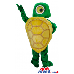 Green Turtle Mascot With Yellow Shell And Big Eyes - Custom