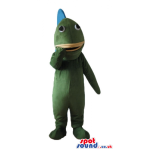 Green dino with light-blue plaques on the back - Custom Mascots