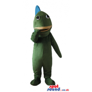 Green dino with light-blue plaques on the back - Custom Mascots