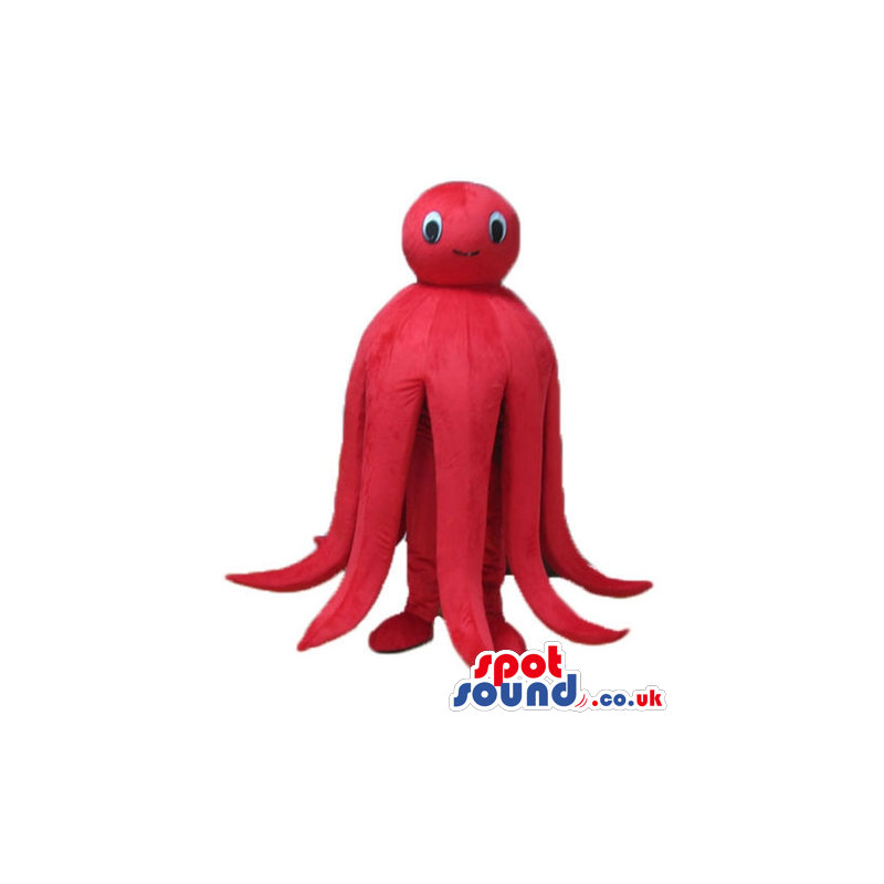 Smiling red octopus with small round eyes - Custom Mascots