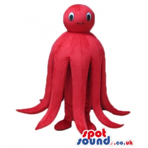 Smiling red octopus with small round eyes - Custom Mascots