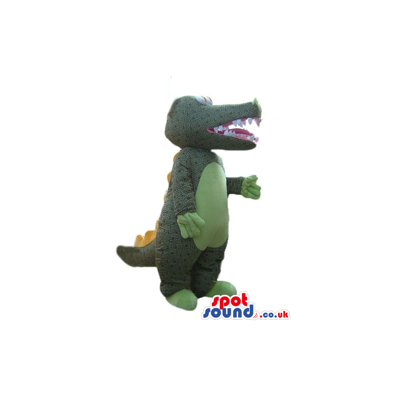 Grey crocodile with green belly, hands and feet - Custom Mascots