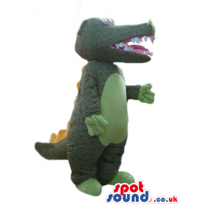 Grey crocodile with green belly, hands and feet - Custom Mascots