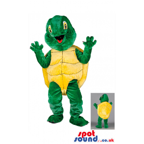 Green Turtle Mascot With Yellow Shell And Big Eyes - Custom