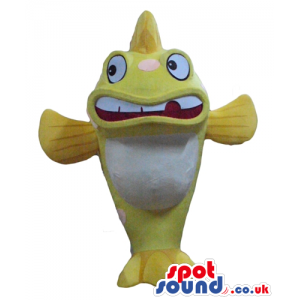 Big yellow fish with big round eyes and big mouth and white