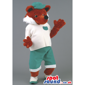 Fox Mascot With Sportswear And Green Hat And T-Shirt - Custom