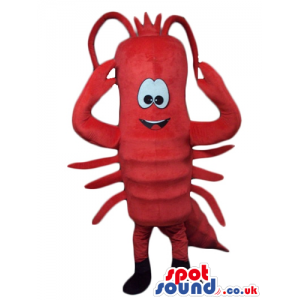 Red shrimp with round eyes and black feet - Custom Mascots