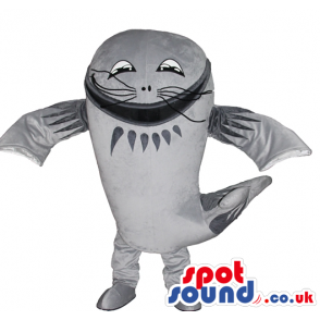 Grey fish with a big mouth and moustache - Custom Mascots