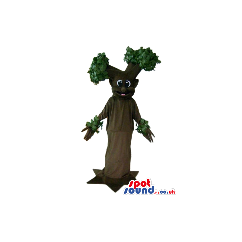 Brown tree with gren leaves and big eyes - Custom Mascots