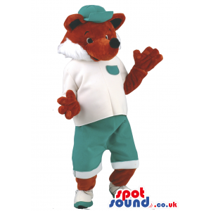 Fox Mascot With Sportswear And Green Hat And T-Shirt - Custom