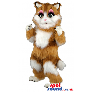 Cat Mascot With Brown And White Soft And Long Hair - Custom