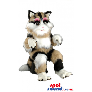 Cat Mascot With Brown And White Soft And Long Hair - Custom