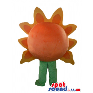 Orange sunflower with big round eyes and green arms and legs -