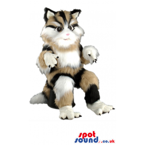 Cat Mascot With Brown And White Soft And Long Hair - Custom
