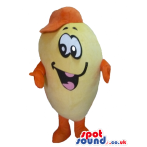 Peeled potato with big eyes and mouth, orange arms and legs and