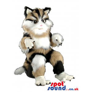 Cat Mascot With Brown And White Soft And Long Hair - Custom