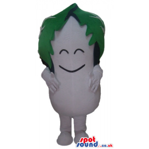 Smiling purple eggplant with a green top - Custom Mascots