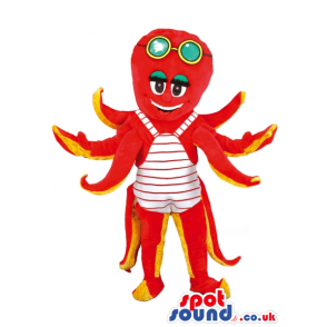Red And Yellow Octopus Mascot With Swimming Glasses - Custom