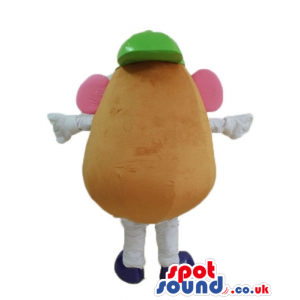 Mr potato head with big eyes, a big red nose, a black moustach
