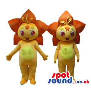 2 yellow flowers with orange petals and yellow bodies - Custom