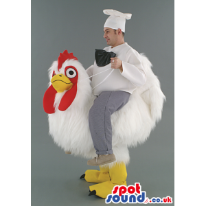 White Hen Mascot With Human Walker Chef Cook On Top - Custom