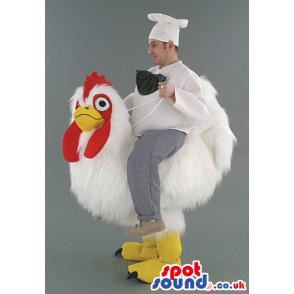 White Hen Mascot With Human Walker Chef Cook On Top - Custom