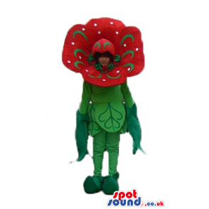 Red flower with a green stem and green leaves - Custom Mascots