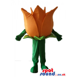 Orange tulip with green leaves and green stem - Custom Mascots