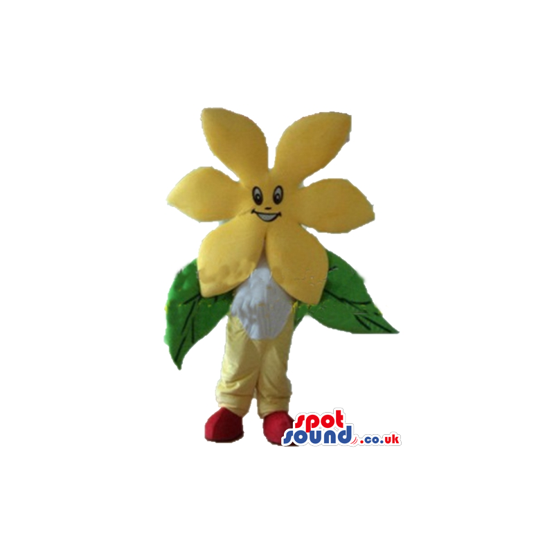 Yellow flower with green leaves and red shoes - Custom Mascots