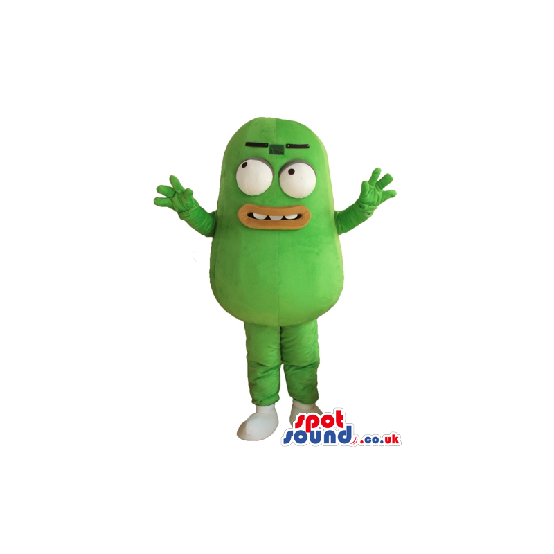 Green pumpkin with big round eyes and thick orange lips and