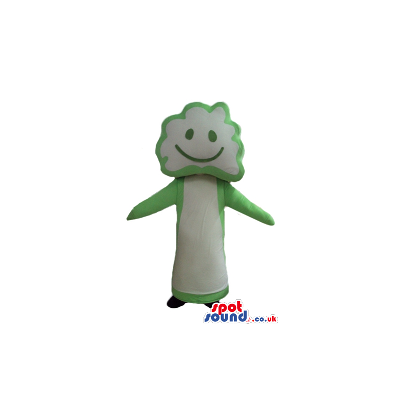 Green and white smiling broccoli - Custom Mascots