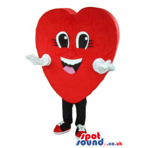 Red heart with big round eyes and white teeth, whitearms and