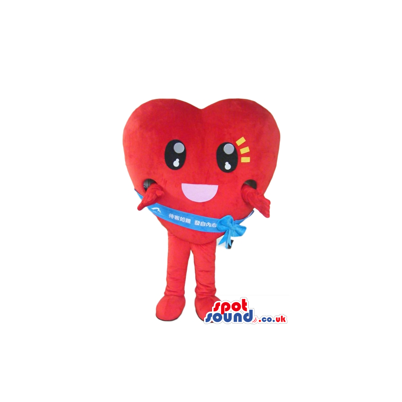 Red heart with round black eyes and a pink mouth, red limbs and