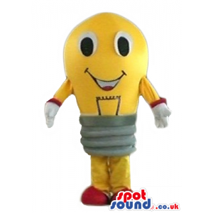 Smiling yellow and grey light bulb - Custom Mascots