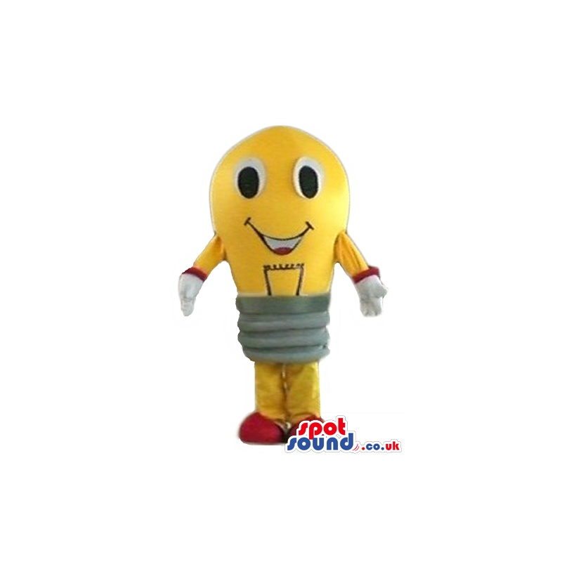 Smiling yellow and grey light bulb - Custom Mascots
