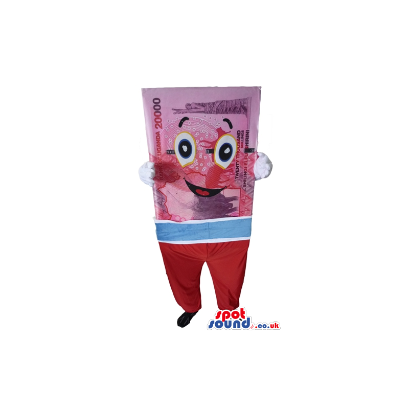 Red paper money with big round eyes wearing red trousers, a