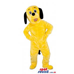 Yellow snoopy dog mascot looking surprised with his open mouth