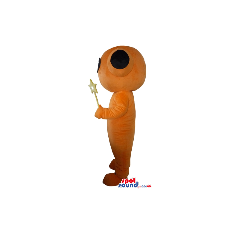 Orange human figure with a black screen as eyes holding a