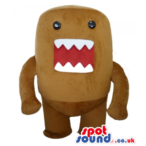Brown square monster with small black eyes and sharp white
