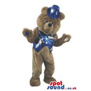 Brown Teddy Bear With Blue Vest And Hat With S And Moons -