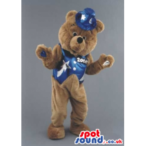 Brown Teddy Bear With Blue Vest And Hat With S And Moons -