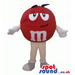 Red m&m sugar plum with big eyes and thick eyebrows - Custom