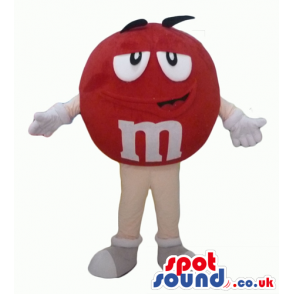 Red m&m sugar plum with big eyes and thick eyebrows - Custom